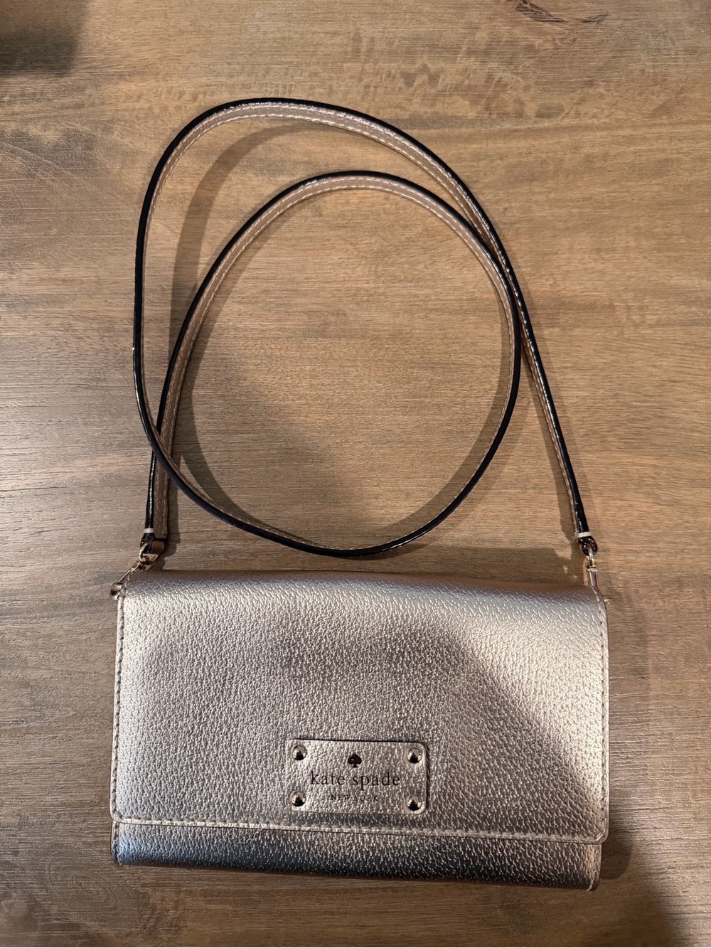 kate spade Metallic Gold Pebbled Leather Crossbody Wallet